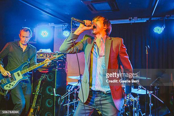 Mat Osman and Brett Anderson of Suede perform live at The Ace Hotel on January 25, 2016 in London, England.
