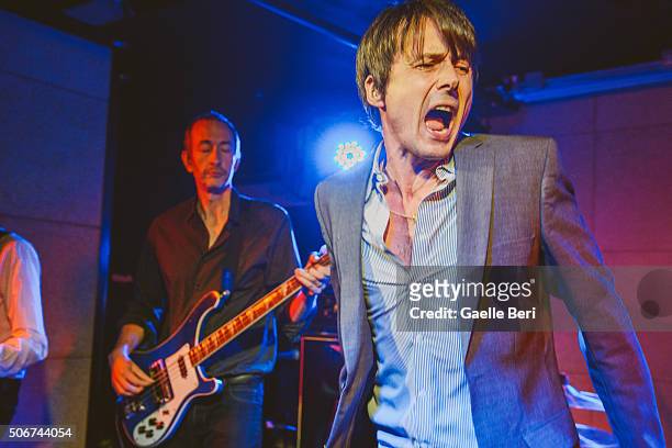 Mat Osman and Brett Anderson of Suede perform live at The Ace Hotel on January 25, 2016 in London, England.