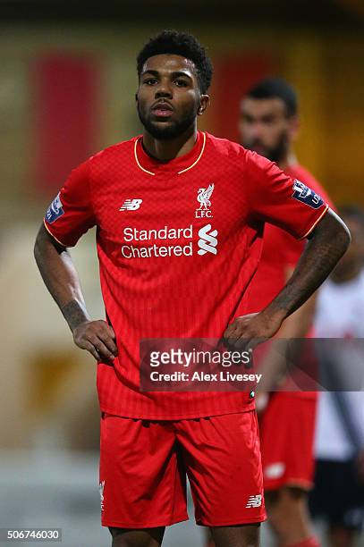 Jerome Sinclair of Liverpool U21 during the Barclays U21 Premier League match between Liverpool U21 and Tottenham Hotspur U21 at Lookers Vauxhall...