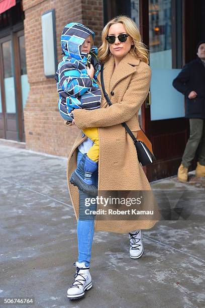 Kate Hudson and her son Bingham Hawn Bellamy seen out and about on January 25, 2016 in New York City.