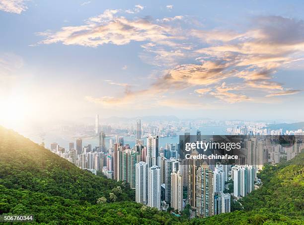 hong kong in sunset - kowloon peninsula stock pictures, royalty-free photos & images