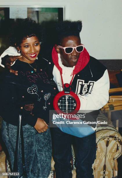 Flavor Flav greeting fans backstage during the 1989 American Music Awards, Los Angeles, California, January 30, 1989.