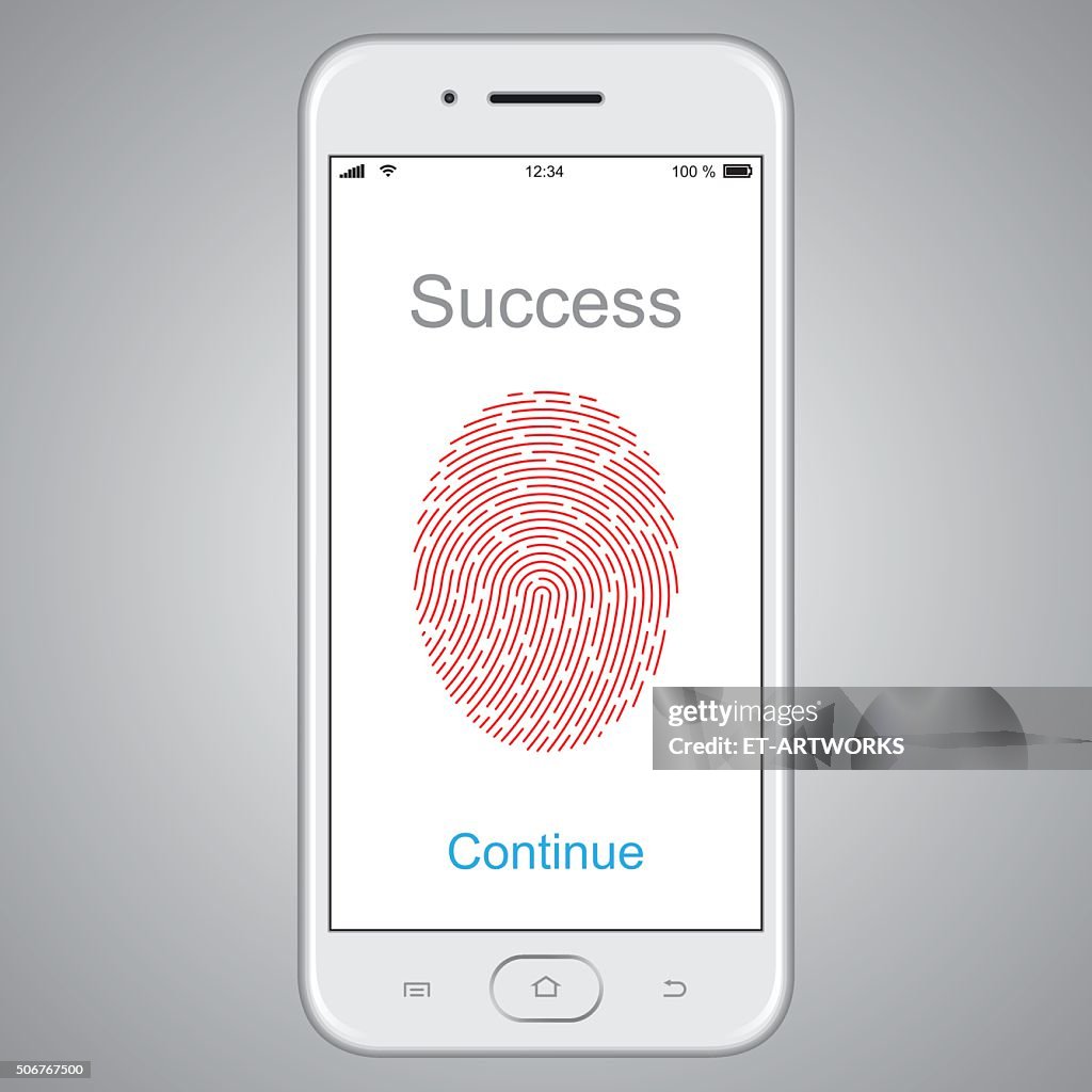 Fingerprint scanning on smart phone. Vector