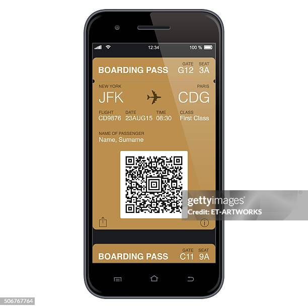 mobil boarding pass template. vector - golden ticket stock illustrations