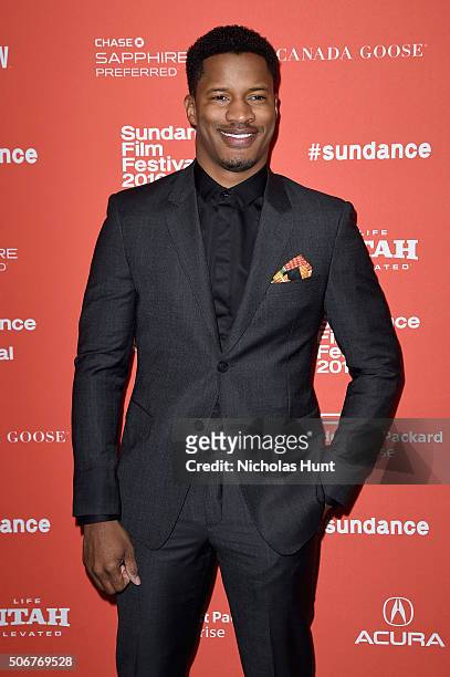 Actor Nate Parker attends "The Birth Of A Nation" premiere during the 2016 Sundance Film Festival at Eccles Center Theatre on January 25, 2016 in...