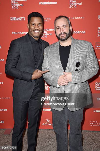 Actor Nate Parker and Aaron L. Gilbert attend "The Birth Of A Nation" premiere during the 2016 Sundance Film Festival at Eccles Center Theatre on...