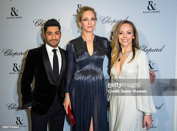 Michael Russo, Uma Thurman and Michael Russo attend the Ralph & Russo and Chopard dinner during part of Paris Fashion Week on January 25, 2016 in...