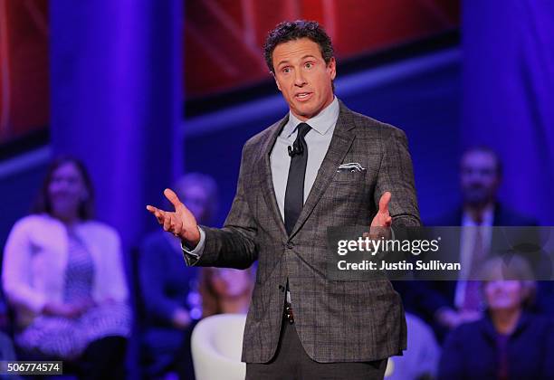 Moderator Chris Cuomo speaks at a town hall forum hosted by CNN at Drake University on January 25, 2016 in Des Moines, Iowa. Democratic presidential...