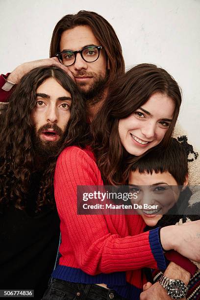 Actor Mateo Arias, writer/director Kerem Sanga, actors Dylan Gelula and Brianna Hildebrand from the film "First Girl I Loved" pose for a portrait...