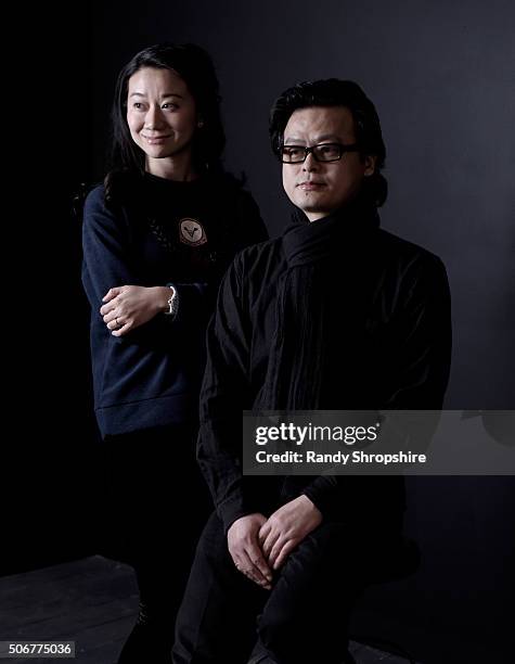 Producer Victoria Hon and director Yao Huang from the film "Pleasure. Love." pose for a portrait during the WireImage Portrait Studio hosted by Eddie...