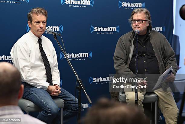 Republican Senator Rand Paul takes part in SiriusXM's 'Town Hall" hosted by Stephen K. Bannon at the SiriusXM Studios on January 25, 2016 in New York...