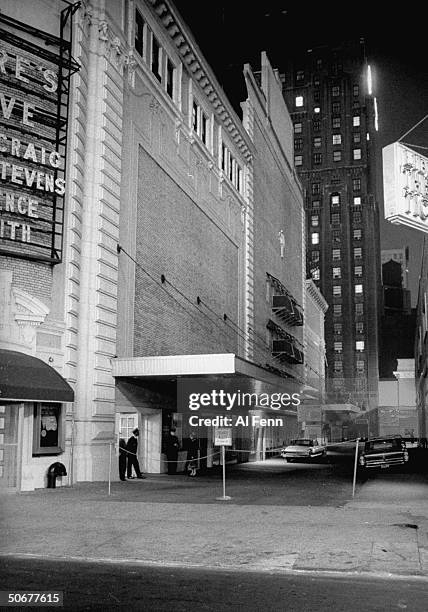 Shubert Alley, in theatrical district, and Shubert Theater at left, closed up and deserted after John F. Kennedy's assassination.