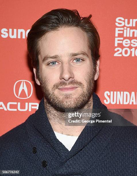 Actor Armie Hammer attends the "The Birth Of A Nation" Premiere during the 2016 Sundance Film Festival at Eccles Center Theatre on January 25, 2016...