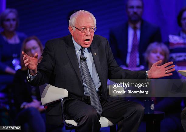 Senator Bernie Sanders, an independent from Vermont and 2016 Democratic presidential candidate, speaks during a town hall forum at Drake University...