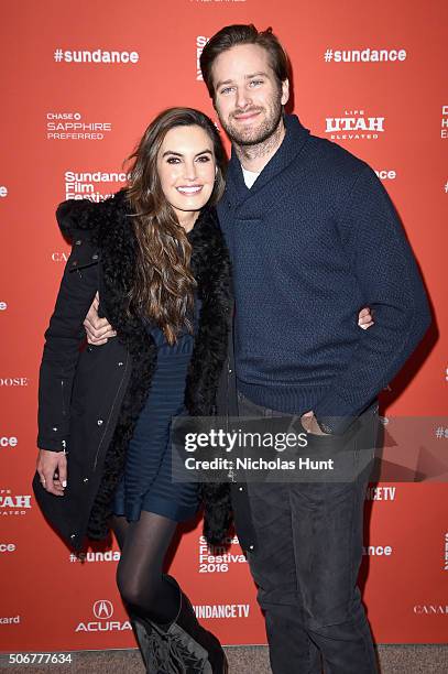 Actors Elizabeth Chambers and Armie Hammer attend "The Birth Of A Nation" premiere during the 2016 Sundance Film Festival at Eccles Center Theatre on...