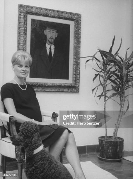 Mrs. Neil Sellin, who is suing art dealer who sold her doubtful Amadeo Modigliani Portrait of a man on wall at home.