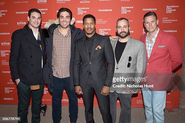 Jason Berman, Kevin Turen, Nate Parker, Aaron L. Gilbert, and Jason Cloth attends the "The Birth Of A Nation" Premiere during the 2016 Sundance Film...