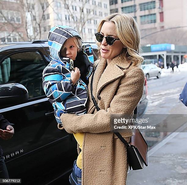 Actress Kate Hudson and her son Bingham Hawn Bellamy are seen on January 25, 2016 in New York City.