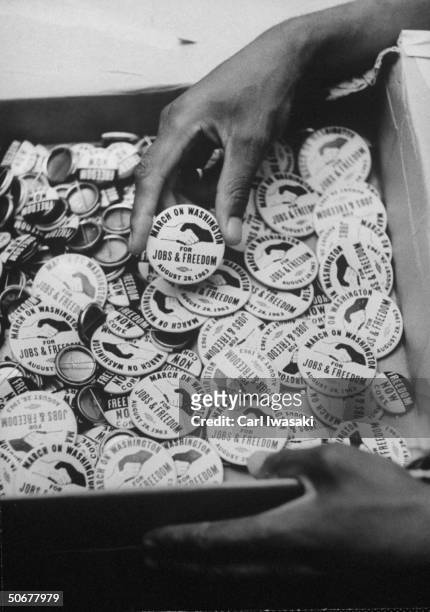 Buttons being sold in preparation for NAACP demonstration in Washington, DC.