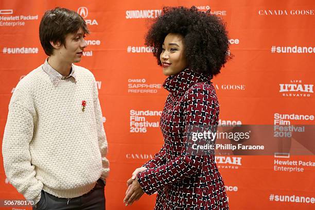 Actors Owen Campbell and Amandla Stenberg attend the "As You Are" Premiere during the 2016 Sundance Film Festival at Library Center Theater on...