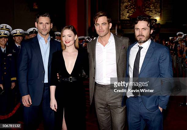 Actors Eric Bana, Holliday Grainger, Chris Pine and Casey Affleck arrive at the premiere of Disney's "The Finest Hours" at the TCL Chinese Theatre on...