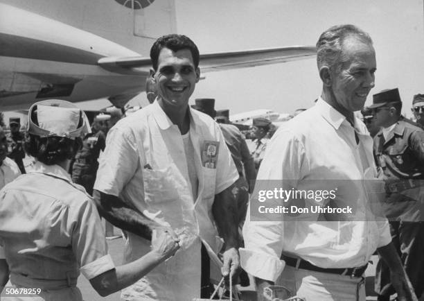 Released US prisoners arriving at Homestead Air Force Base from Cuba.