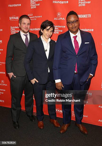 Derek Matteson, Melissa Plaut and Everett Arthur attend the "Suited" Premiere during the 2016 Sundance Film Festival at Temple Theater on January 25,...