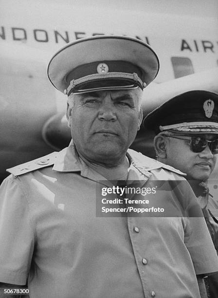 Marshall Rodion Y. Malinovskys, upon his arrival at airport as he heads for an overnight visit to Bali.
