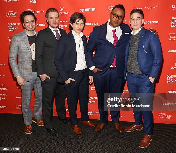 Everett Arthur, Derek Matteson, Melissa Plaut, Everett Arthur, and Rae Tutera attend the "Suited" Premiere during the 2016 Sundance Film Festival at...