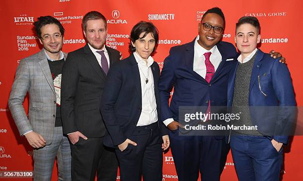 Everett Arthur, Derek Matteson, Melissa Plaut, Everett Arthur, and Rae Tutera attend the "Suited" Premiere during the 2016 Sundance Film Festival at...