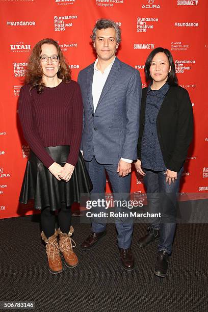 Directors Julie Zammarchi, Jason Benjamin, and Sundance Film Festival Senior Programmer Kim Yutani attend the "Suited" Premiere during the 2016...