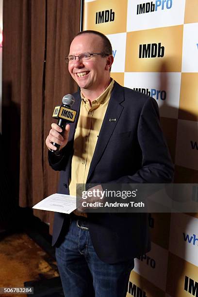 Founder and CEO of IMDb Col Needham presents Bryce Dallas Howard with an IMDb STARmeter Award on January 25, 2016 in Park City, Utah.