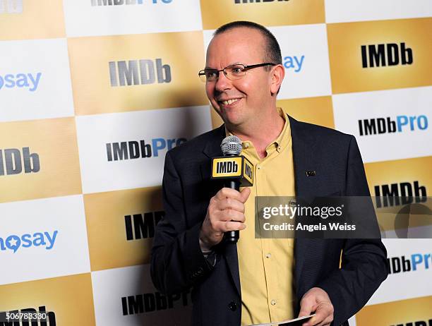 Founder and CEO of IMDb Col Needham presents Bryce Dallas Howard with an IMDb STARmeter Award on January 25, 2016 in Park City, Utah.