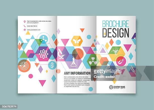 ilustrações de stock, clip art, desenhos animados e ícones de tri-fold brochura design em ciências - tríptico