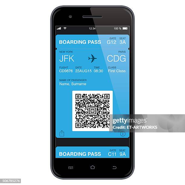 mobil boarding pass template. vector - airplane ticket stock illustrations