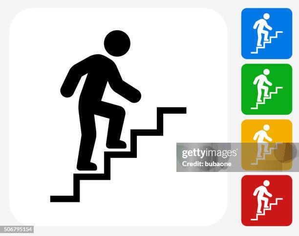 stick figure and stairs icon flat graphic design - steps stock illustrations