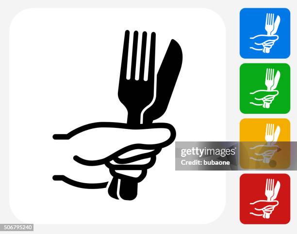 fork and knife icon flat graphic design - holding fork stock illustrations
