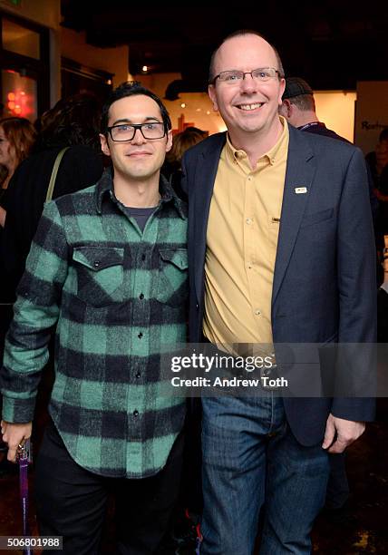 Eric Kohn and founder and CEO of IMDb Col Needham attend a party, hosted by IMDb, celebrating Bryce Dallas Howard receiving an IMDb STARmeter Award...