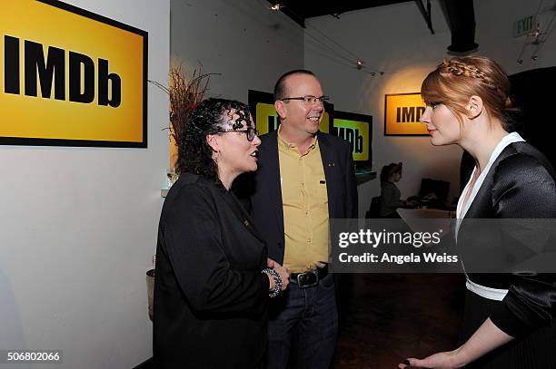 Executive at IMDb Karen Needham, founder and CEO of IMDb Col Needham, and actress Bryce Dallas Howard attend a party, hosted by IMDb, celebrating...