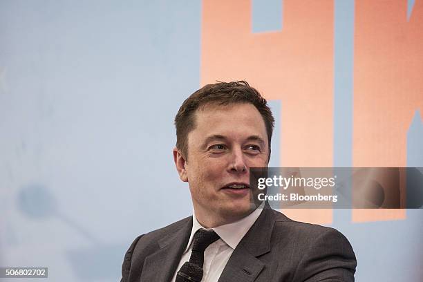 Billionaire Elon Musk, chief executive officer of Tesla Motors Inc., speaks during the StartmeupHK Venture Forum in Hong Kong, China, on Tuesday,...