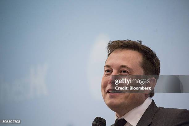 Billionaire Elon Musk, chief executive officer of Tesla Motors Inc., speaks during the StartmeupHK Venture Forum in Hong Kong, China, on Tuesday,...