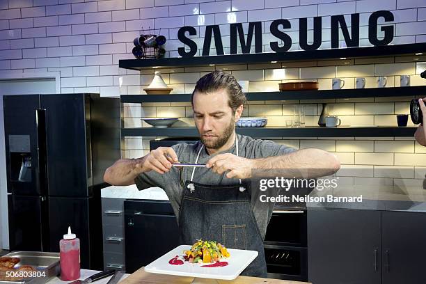 Chef Marcel Vigneron showcases Samsung Black Stainless Steel home appliances in the Samsung Studio Café during the Sundance Film Festival 2016 on...