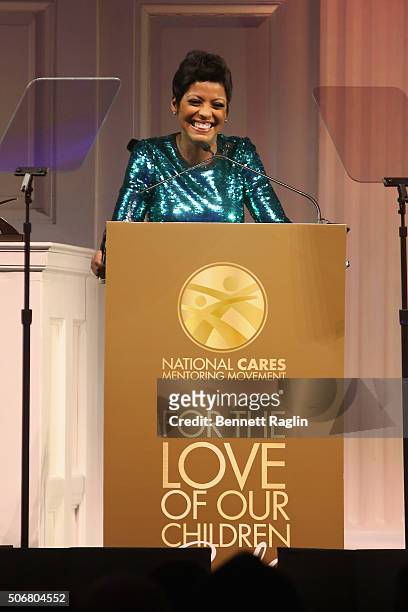 Correspondent Tamron Hall speaks onstage during the "For the Love Of Our Children Gala" hosted by the National CARES Mentoring Movement on January...
