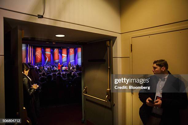 Hillary Clinton, former Secretary of State and 2016 Democratic presidential candidate, is seen on stage as she speaks during a Democratic Town Hall...