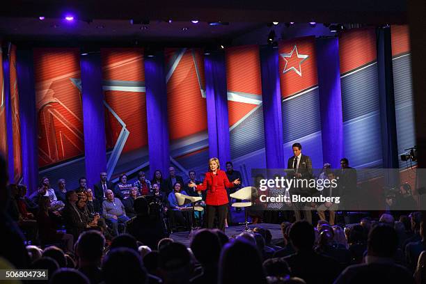 Hillary Clinton, former Secretary of State and 2016 Democratic presidential candidate, center, speaks during a Democratic Town Hall event in Des...