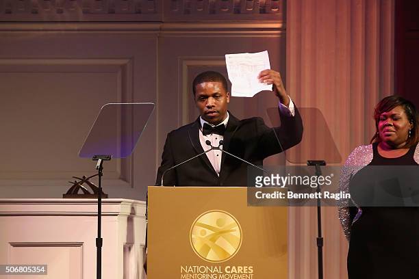 Teonte Miller speaks onstage during the "For the Love Of Our Children Gala" hosted by the National CARES Mentoring Movement on January 25, 2016 in...
