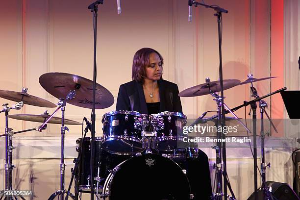 Drummer Terri Lyne Carrington performs onstage during the "For the Love Of Our Children Gala" hosted by the National CARES Mentoring Movement on...