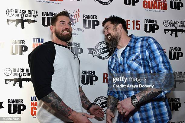 Mat Best and former United States Navy SEAL Marcus Luttrell attend the Range 15 x Maxim Magazine Party at Indie Lounge on January 25, 2016 in Park...