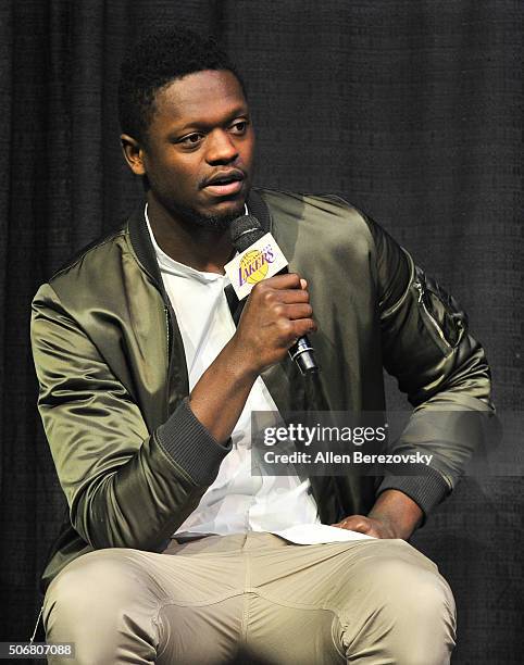 Player Julius Randle speaks during the 12th Annual Lakers All-Access event at Staples Center on January 25, 2016 in Los Angeles, California.