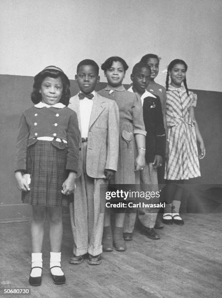 Portrait of the children involved in the landmark Civil Rights lawsuit 'Brown v Board of Education,' which challenged the legality of American public...